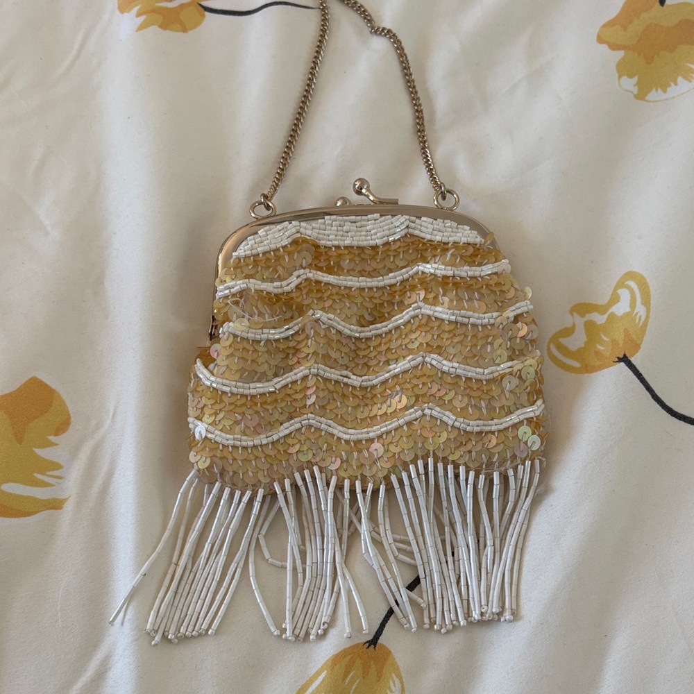 Banana Republic Gold Sequin Fringe Clutch